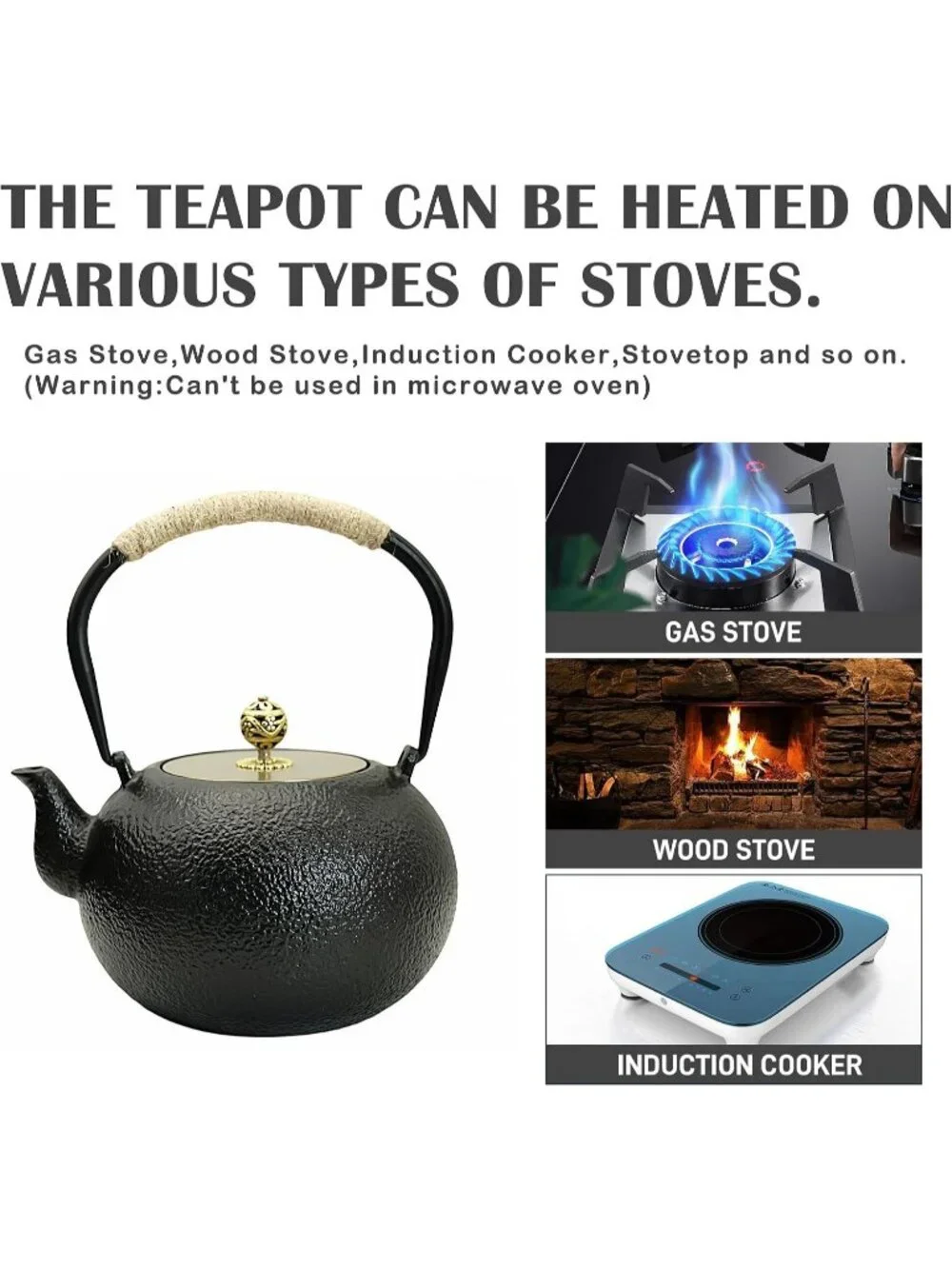 Black Cast Iron Kitchen Japanese Tetsubin Tea Pot 40.6oz Stovetop Infuser Pot